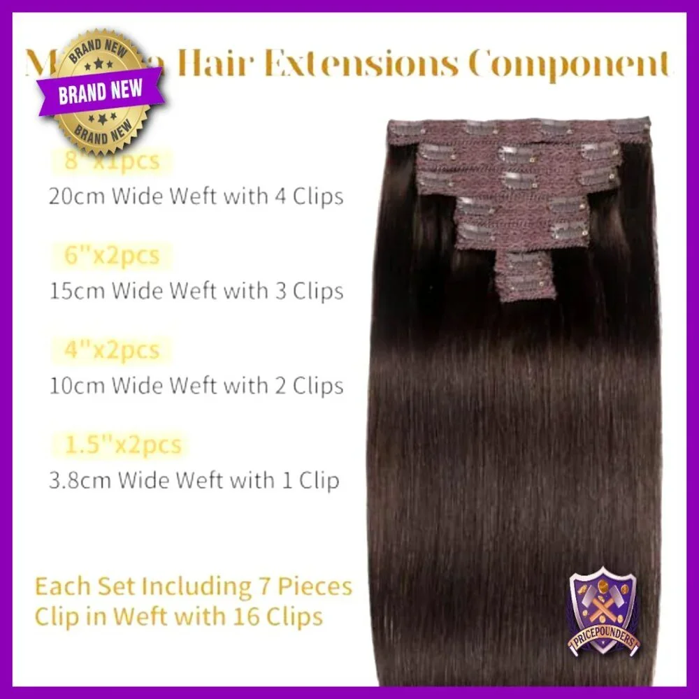 20 Inch Clip-In Human Hair Extensions, 7pc Set for Volume & Length